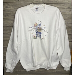 Vintage Grandma Sweater Rocking Chair Birds Graphic Women Sz XL USA Made